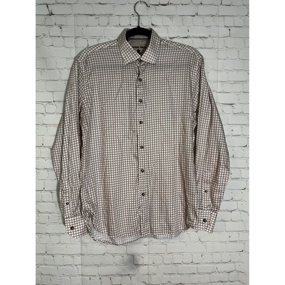 Visconti Black Mens Medium‎ Tan Geometric Long Sleeve Button Down Shirt